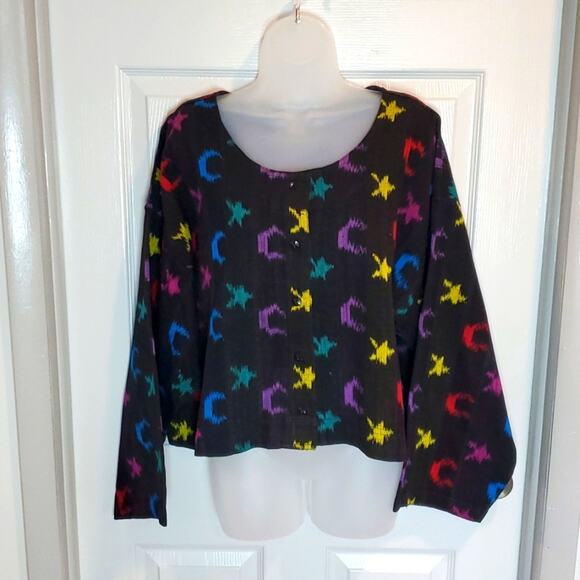 World Piece by Nina Grand Button Front Stars Moon Handwoven Top Jacket SZ XL-XXL - Picture 1 of 7